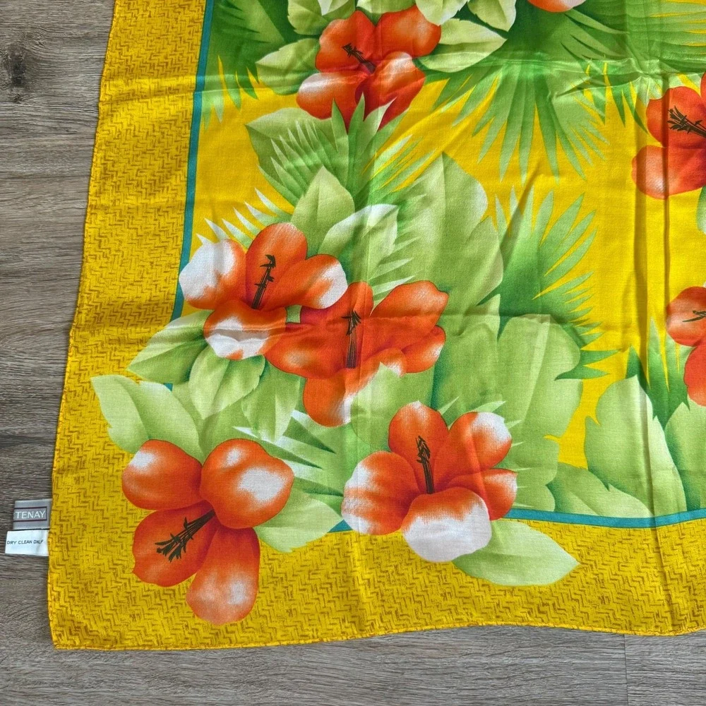 CC Courtenay Hibiscus‎ Silk Scarf  Hawaiian | Yellow Red Green | 31